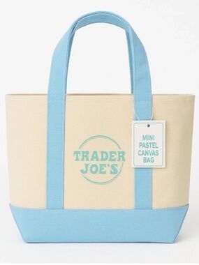 Trader Joe’s Mini Tote Bag - Spring Pastel Canvas Bag - Baby Blue